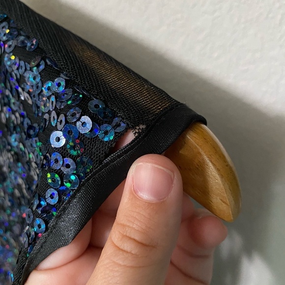 ASOS blue and black sequin mesh back backless cap sleeve dress party event sz 6 - Picture 12 of 12